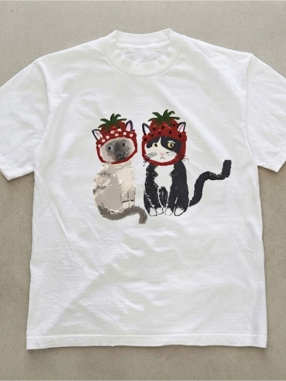 Cute Strawberry Cat Graphic T-Shirt Gildan Cotton Unisex Casual Tee